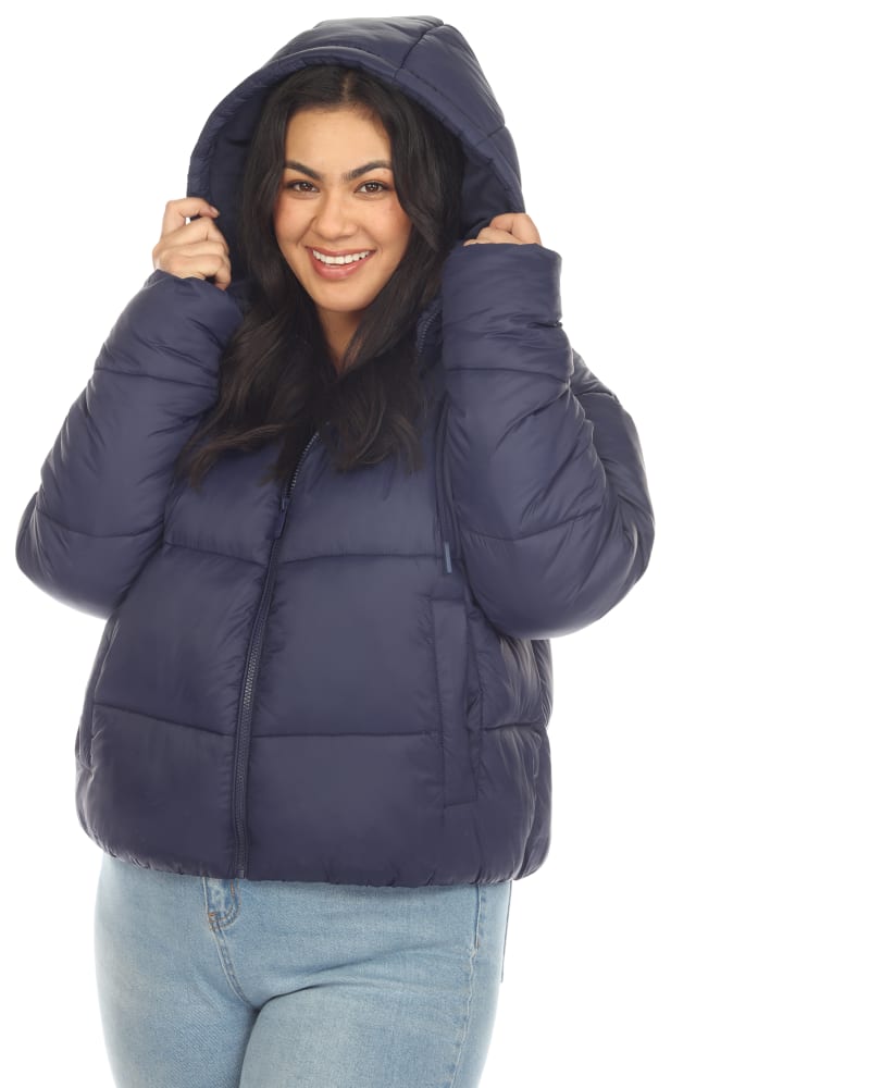 Women s Full Front Zip Hooded Bomber Puffer Coat Navy